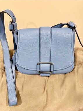 Michael Kors Sky Blue Pebbled Leather Crossbody with Buckle Strap